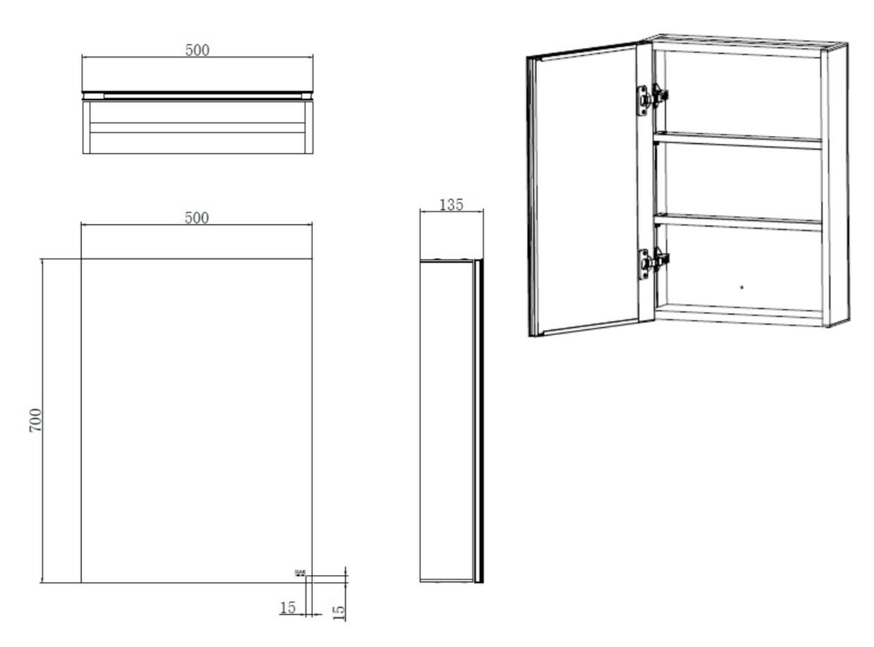 RAK-Gemini Single Double Triple Door Mirrored Cabinet with adjustable ...