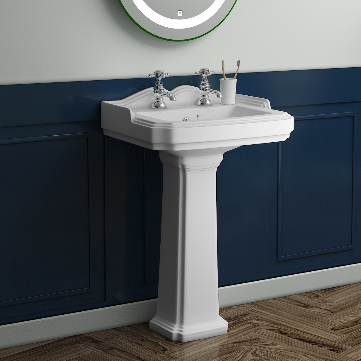 Abbey Traditional 595mm Basin with Full Pedestal